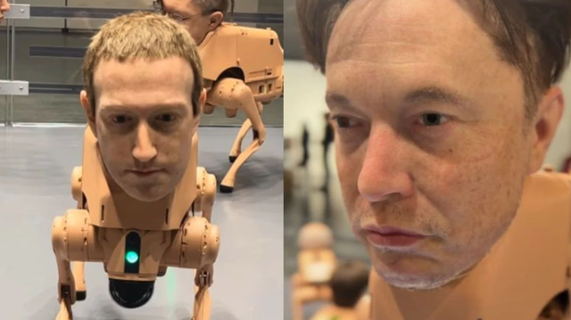 Qen robotikë me fytyrat e Musk e Zuckerberg, instalacioni që po tërheq vëmendjen