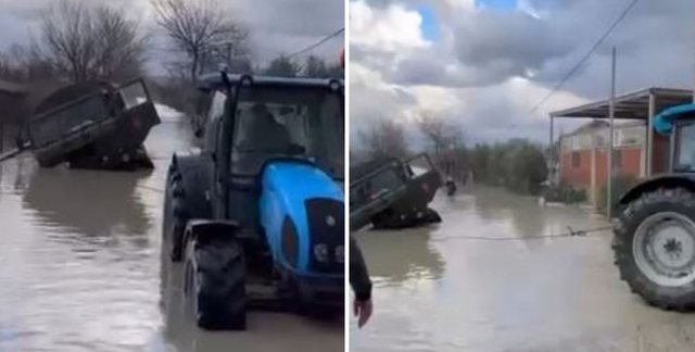 Shkoi për të ndihmuar banorët në zonën e Katundit të Ri, automjeti i ushtrisë ngec në ujë