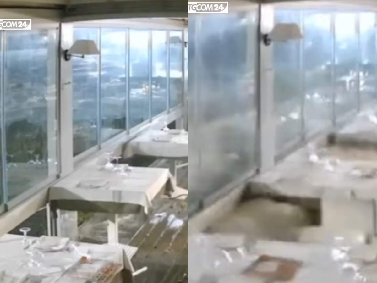 Stuhia e fuqishme përmbyt restorantin në Siçili (VIDEO)