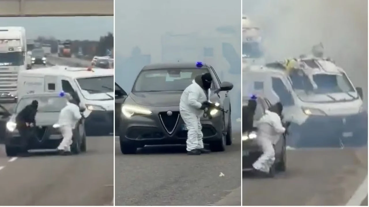Grabitje si në filma në Itali, momenti kur furgoni i blinduar dhe i mbushur me para hidhet në erë (VIDEO)