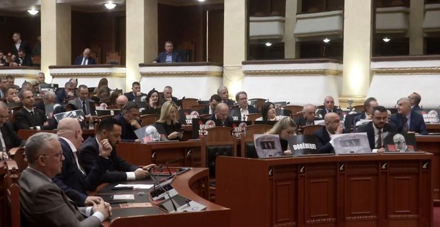 FOTOLAJM/ Deputetët demokratë me pankarta në Kuvend: Qeveri teknike