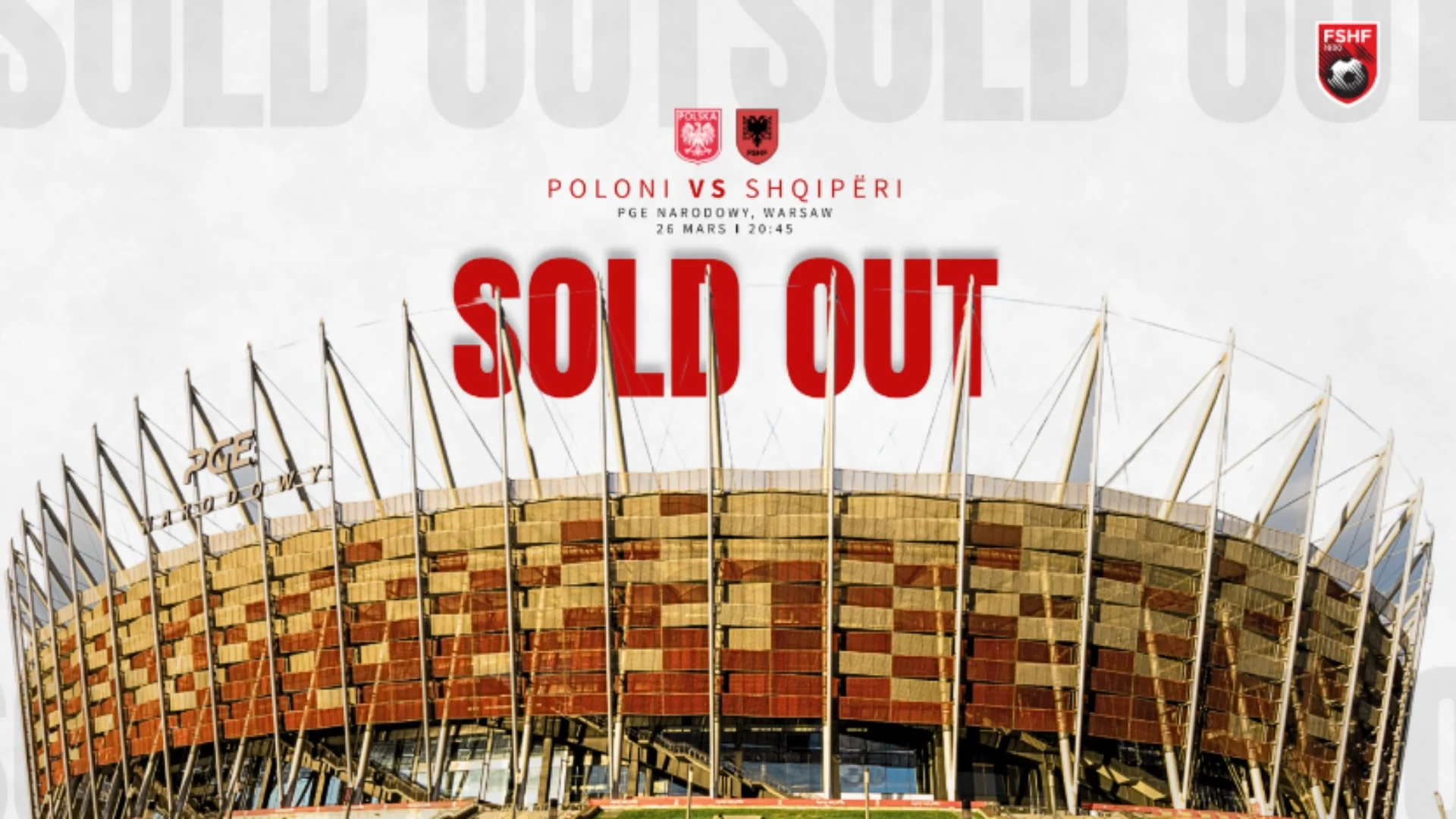 Në mbështetje të Kombëtares/Poloni-Shqipëri, shiten të gjitha biletat për tifozët shqiptarë