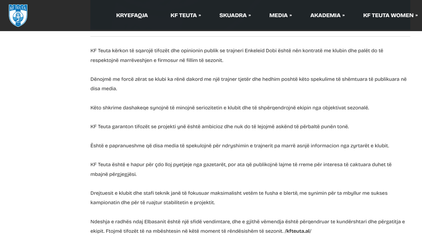 Largimi i Edlir Tetovës nga Egnatia, reagon menjëherë Teuta: Dobi është në kontratë me klubin durrsak, nuk kemi biseduar me asnjë trajner tjetër