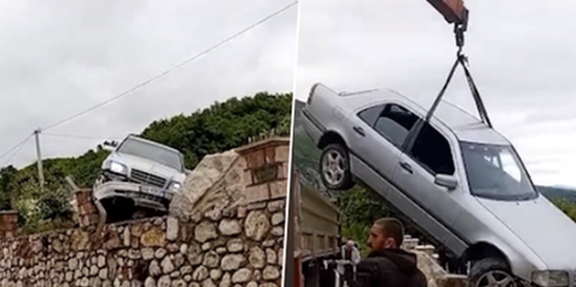 Makina përfundon mbi murin e banesës në Klos, plagoset shoferi 