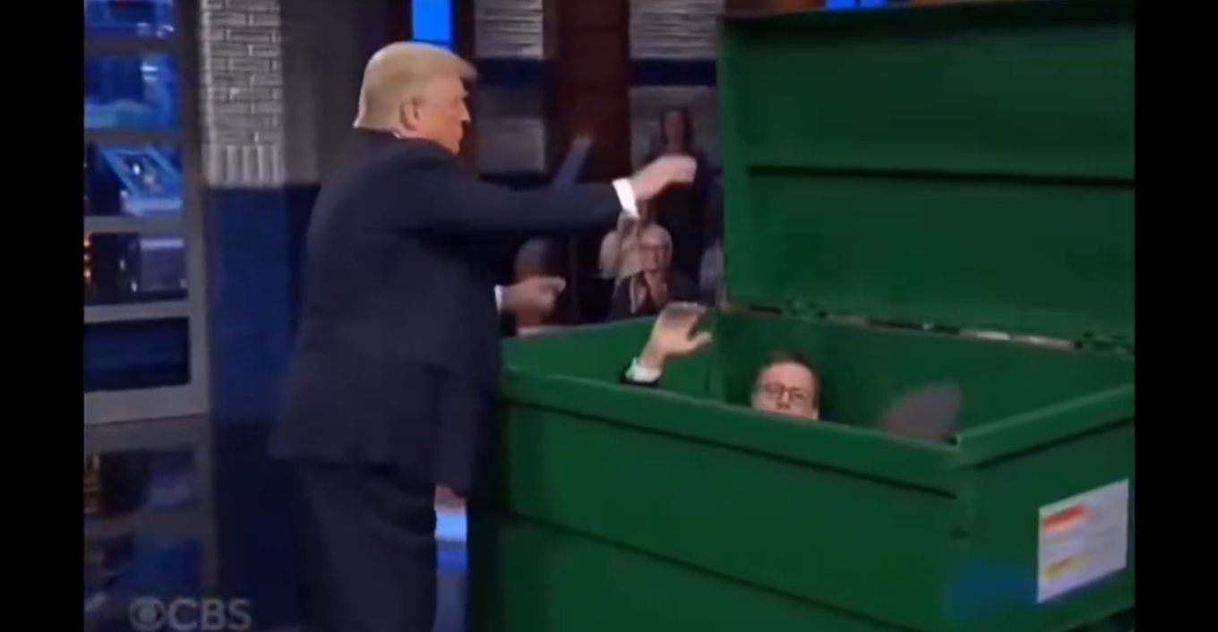 Trump feston mbylljen e “The Late Show”, presidenti amerikan publikon videon e krijuar me AI teksa hedh moderatorin Stephen Colbert në një kosh mbeturinash
