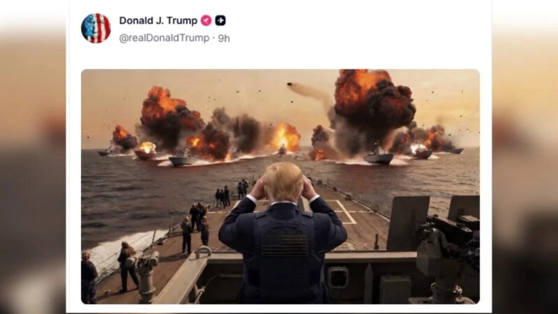 “Kjo është ajo që ju pret nëse nuk pranoni marrëveshjen”/ Trump mesazh me bomba Iranit, foto të gjeneruara me “AI” ku shfaqen anijet në flakë 