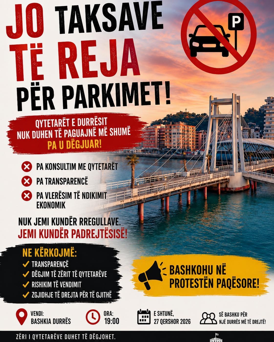 Thirret protestë kundër parkimit me pagesë në Durrës