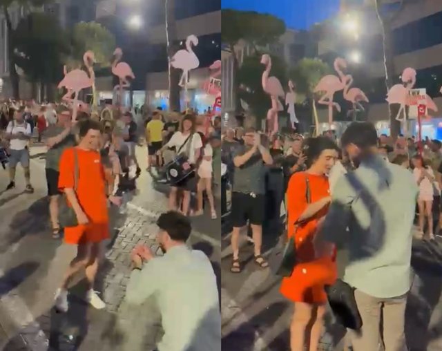 Moment emocionues! I riu i ulet në gjunjë të dashurës dhe i propozon për martesë në mes të protestës
