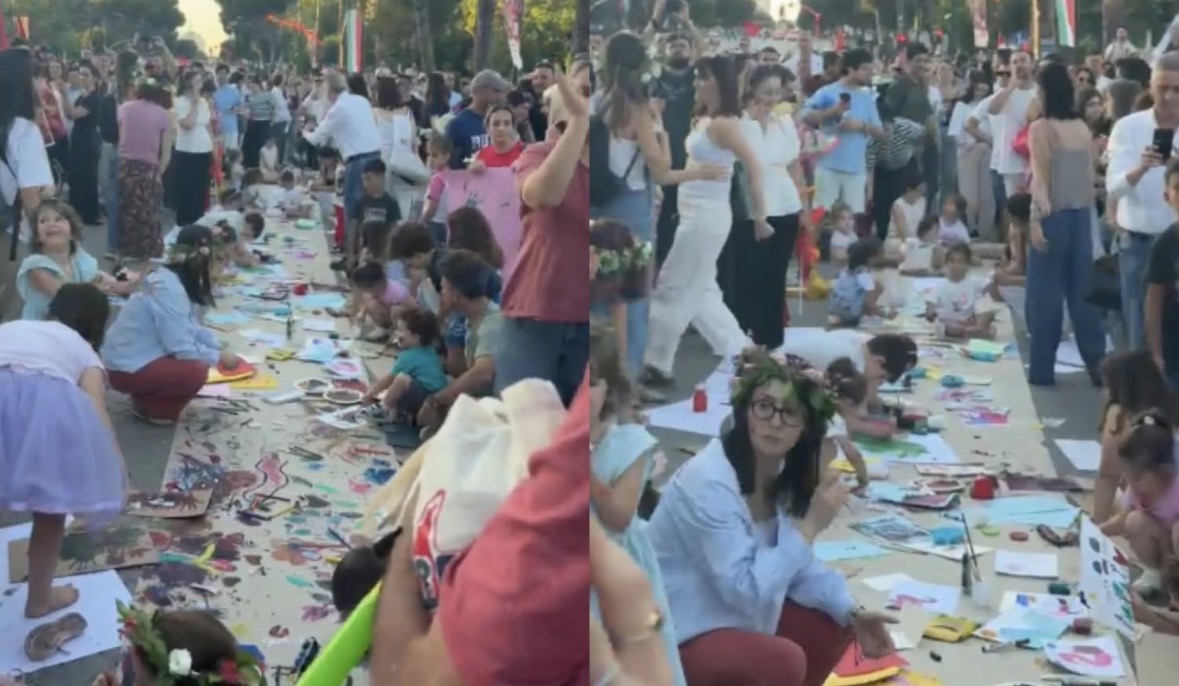Këndi i veçantë në bulevard, fëmijët pikturojnë teksa prindërit protestojnë