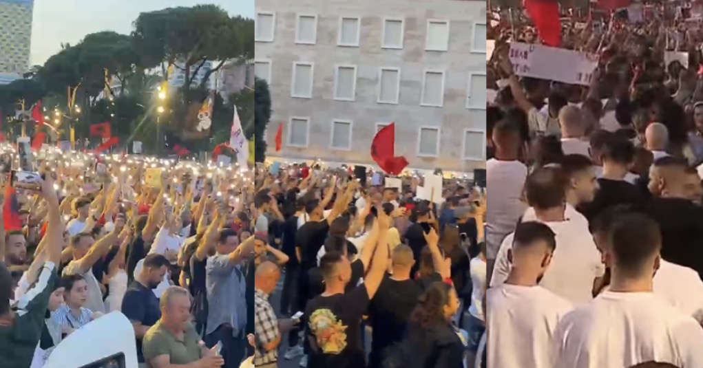 Protestuesit ndezin dritat e telefonave dhe nisin marshimin në rrugët e Tiranës