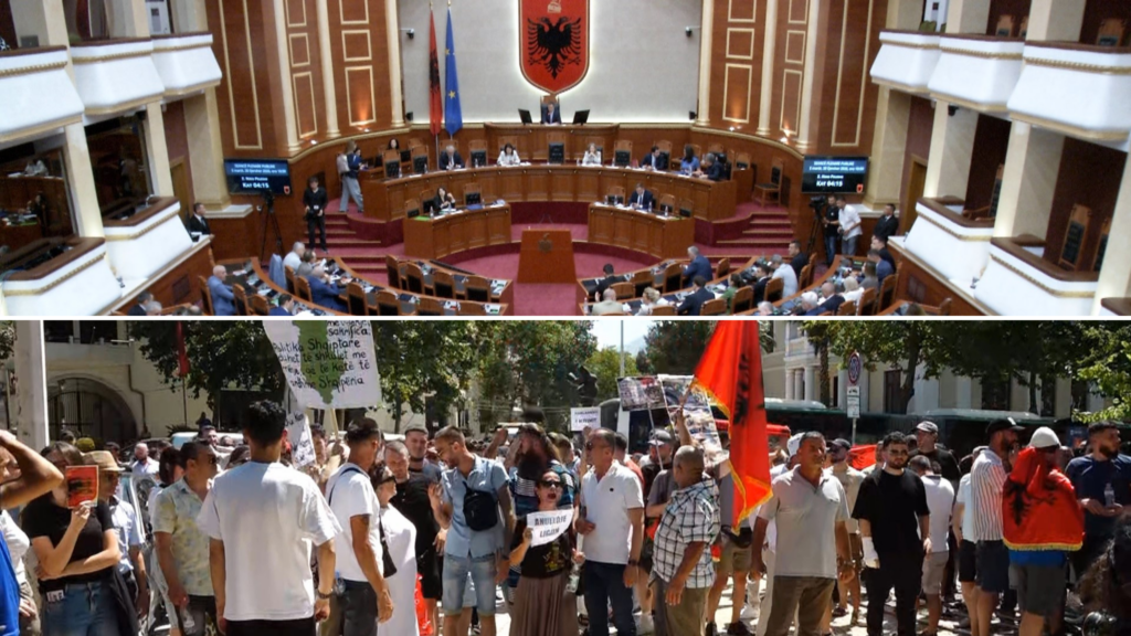 Protestuesit tentojnë të bllokojnë hyrjen e Kuvendit, përplasje fizike me policinë, mbërrijnë Forcat e Ndërhyrjes së Shpejtë
