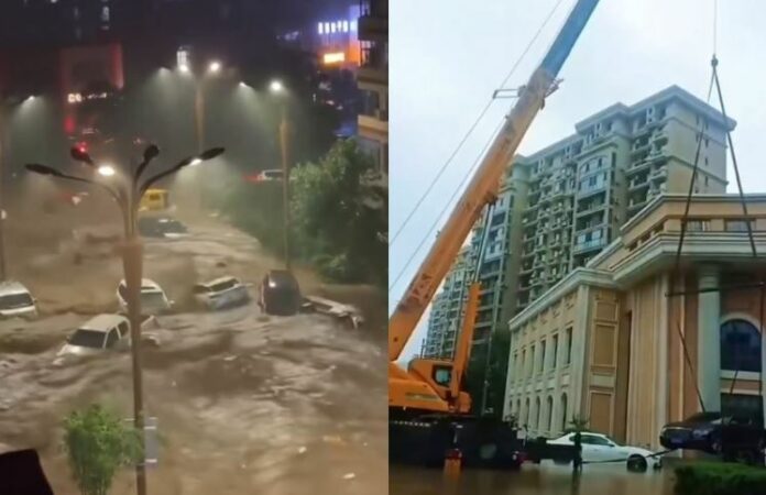 Pamje apokaliptike në Kinë/ Rrugët kthehen në lumenj, uji merr para makinat (VIDEO)