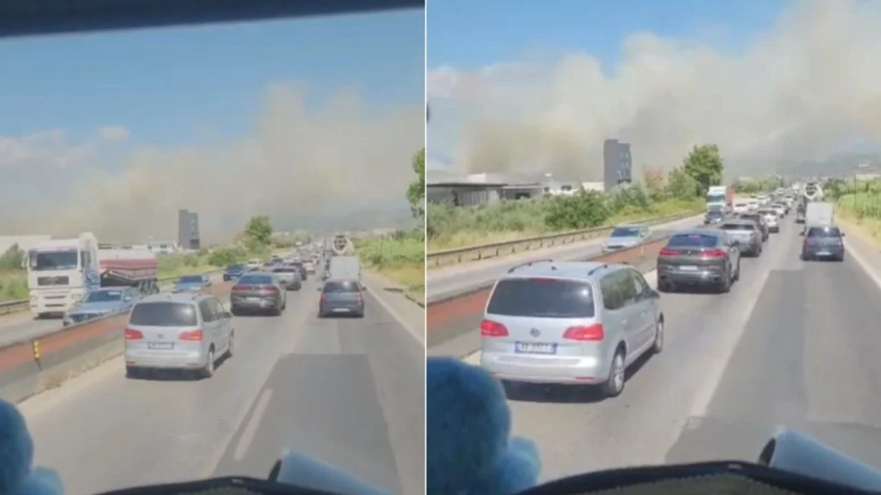 Video/ Zjarr në Shijak, flakët përhapen deri pranë autostradës Durrës-Tiranë