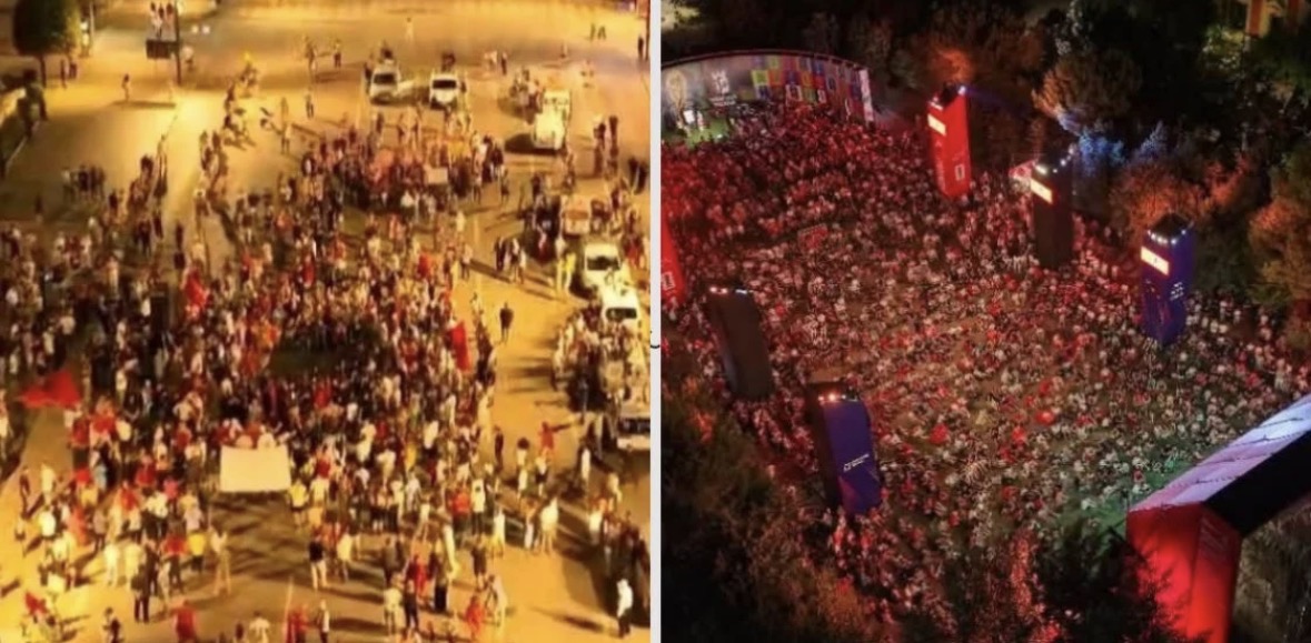 Rama publikon foto nga protesta dhe sheshi i tifozëve të ndeshjes Portugali-Spanjë: Kjo osht Tirona jonë e kontradiktës