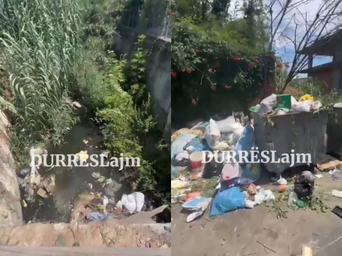 Pamje shqetësuese në Durrës/ Koshat të tejmbushur, mbeturinat pushtojnë rrugën pranë shkollës (VIDEO)