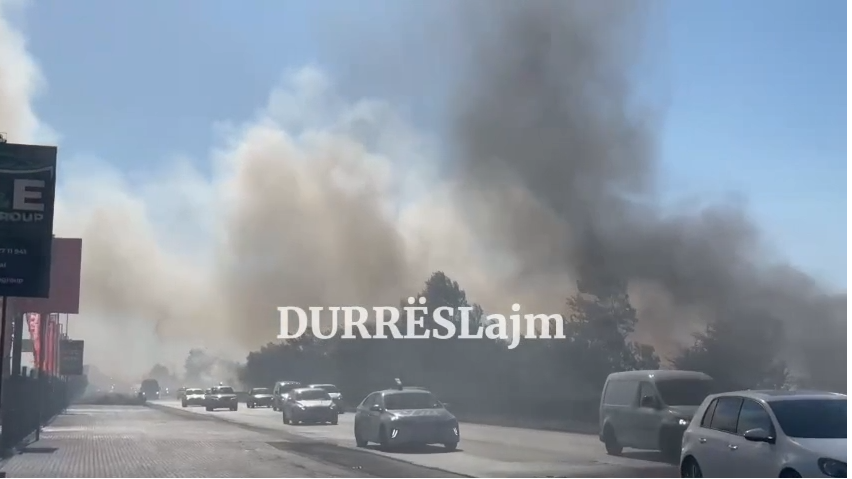 Zjarri në Koxhas/ Flakët mbërrijnë pranë autostradës, mbyllet aksi Tiranë-Durrës (VIDEO)