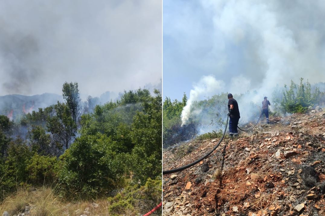 Zjarr në zonën e Qafë Thanës, era dhe temperaturat e larta favorizojnë përhapjen e flakëve