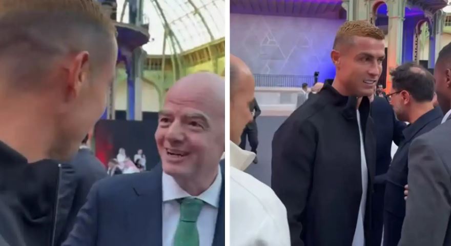 VIDEO/ U takua me Infantinon, shikoni reagimin e çuditshëm të Ronaldos pasi largohet nga presidenti i FIFA-s