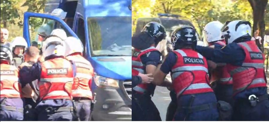 Përplasje me kordonin e policisë, merret zvarrë një protestues pranë selisë së PD-së