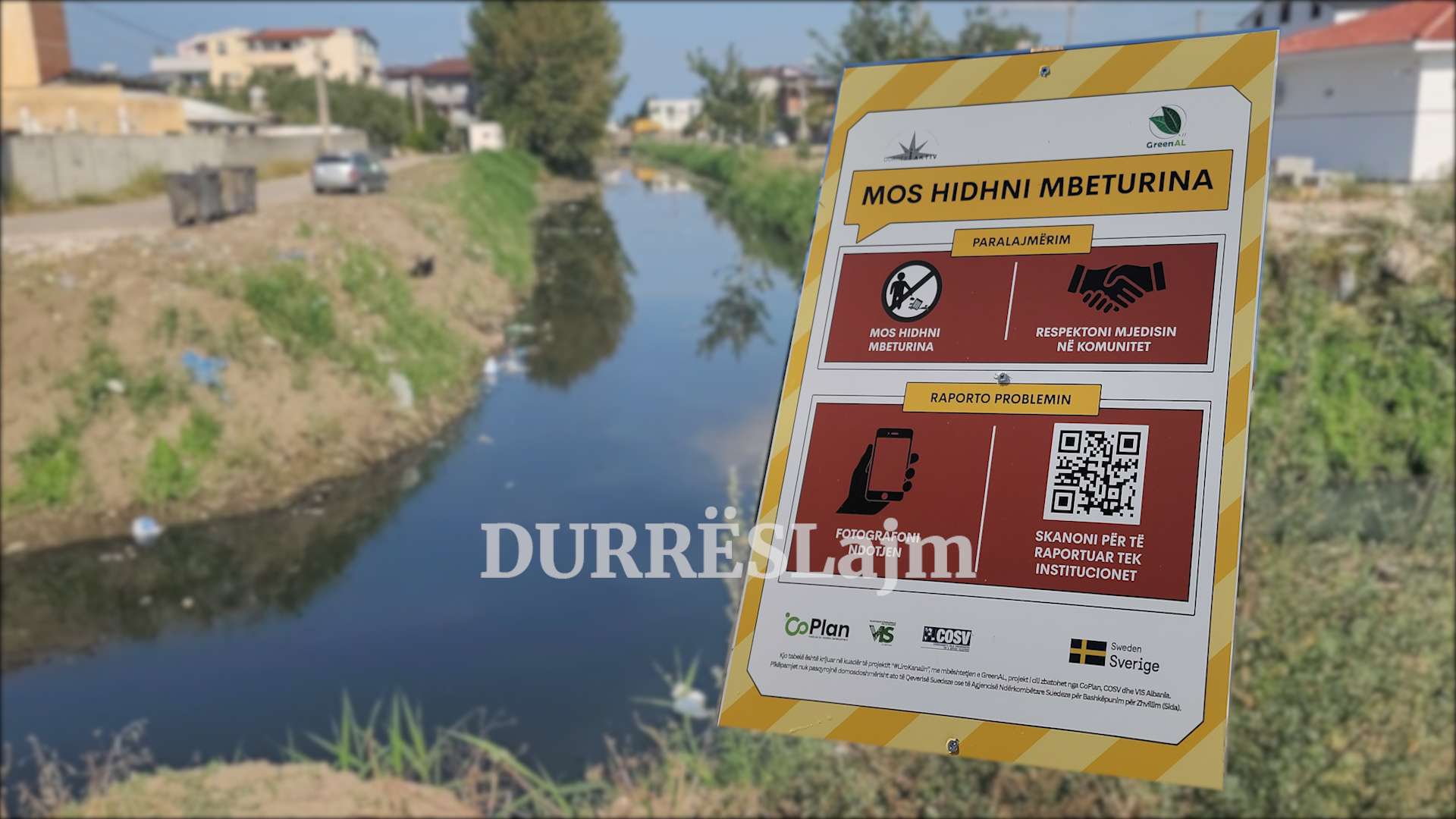 Pastrimi i kanaleve në Durrës, vendosen dy tabelat e para me kod QR për raportimin e ndotjes (VIDEO)